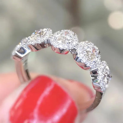 Trendy 925 Sterling Silver 5 Stone White Sapphire Diamond Rings for Women Bridal Romantic Proposal Ring Jewelry
