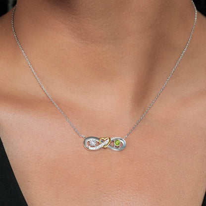 925 Silver and 10K Yellow Gold White Created Sapphire Green Peridot and Lab Grown Diamond Heart Interlocking Infinity Symbol Pendant Necklace for Women (0.61 Cttw, with 18 Inch Chain)