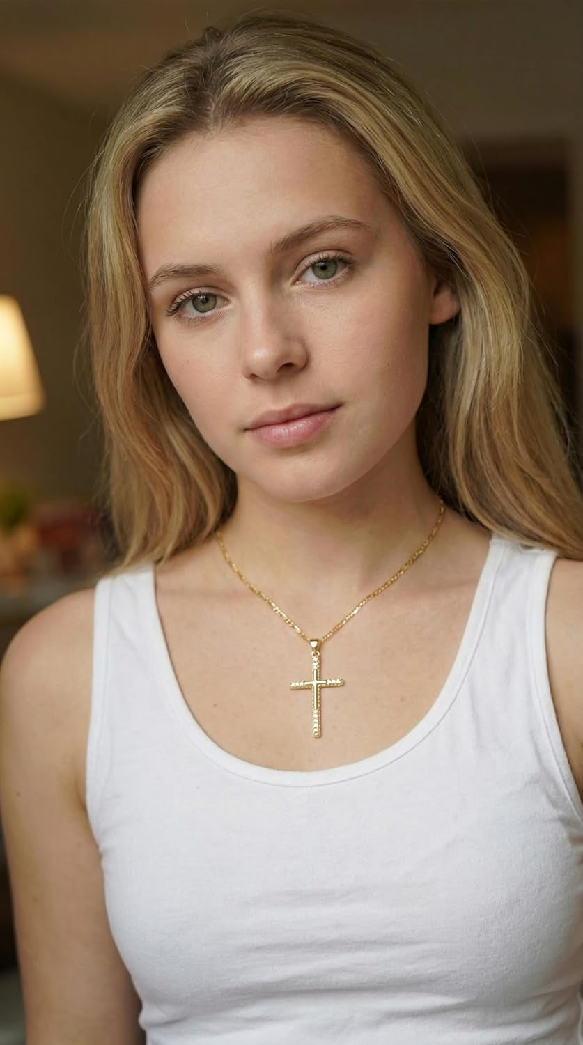 14K Gold Cross Necklace for Women, Dainty Delicate Small Cross Pendant Elegant Gold Trendy Jewelry Luxury Gift for Her, Mom, Wife, Girlfriend Valentines Day Gifts