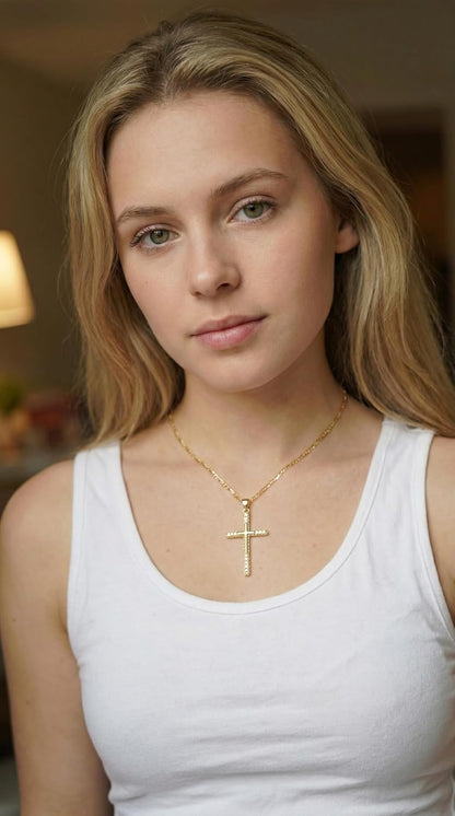 14K Gold Cross Necklace for Women, Dainty Delicate Small Cross Pendant Elegant Gold Trendy Jewelry Luxury Gift for Her, Mom, Wife, Girlfriend Valentines Day Gifts