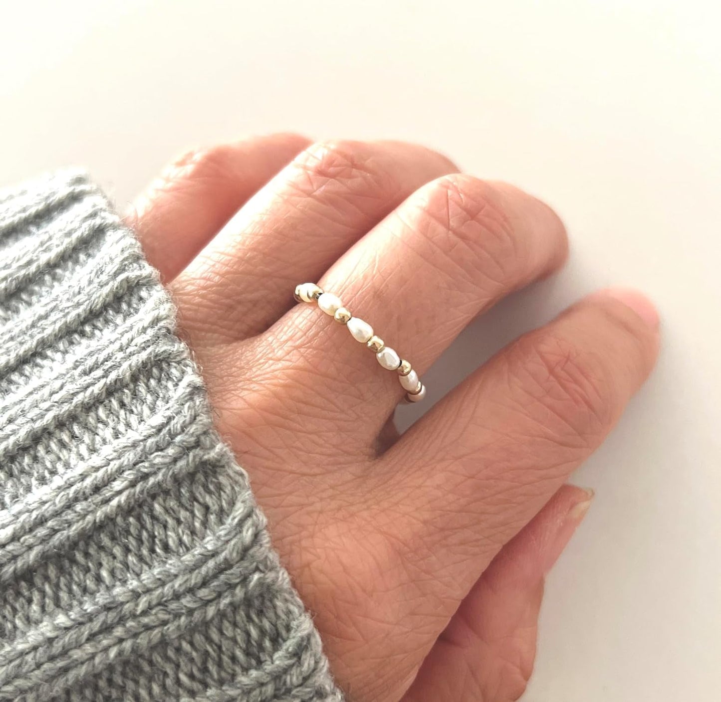 Gold Fill Cultured Freshwater Pearl Eternity Ring Also in Sterling Silver