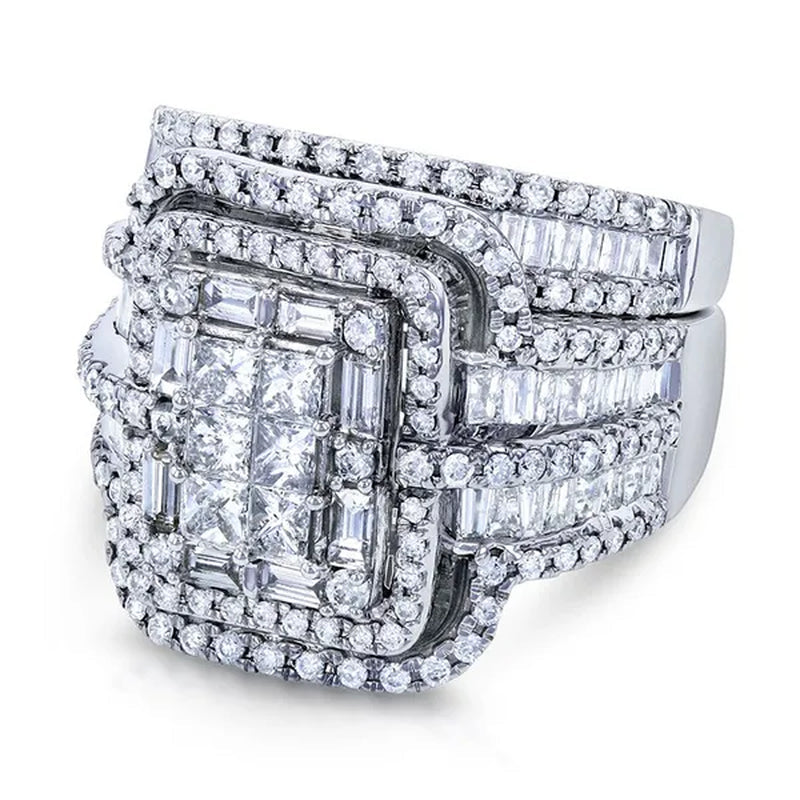2pcs 100% Original 925 Silver Wedding Band Rings Princess Cut Zirconia Diamond Rings Set for Elegant Women Bridal Lover Rings Gifts Size5-11