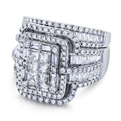 2pcs 100% Original 925 Silver Wedding Band Rings Princess Cut Zirconia Diamond Rings Set for Elegant Women Bridal Lover Rings Gifts Size5-11