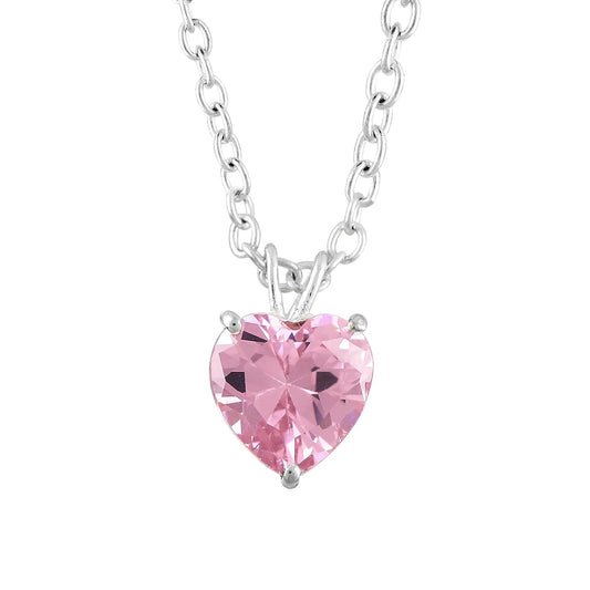 Synthetic Pink Sapphire Heart Pendant Necklace, Crystals Pendant, Energy Healing Crystals Birthstone Jewelry, 16 + 2 Inch Silver Plated Adjustable Chain