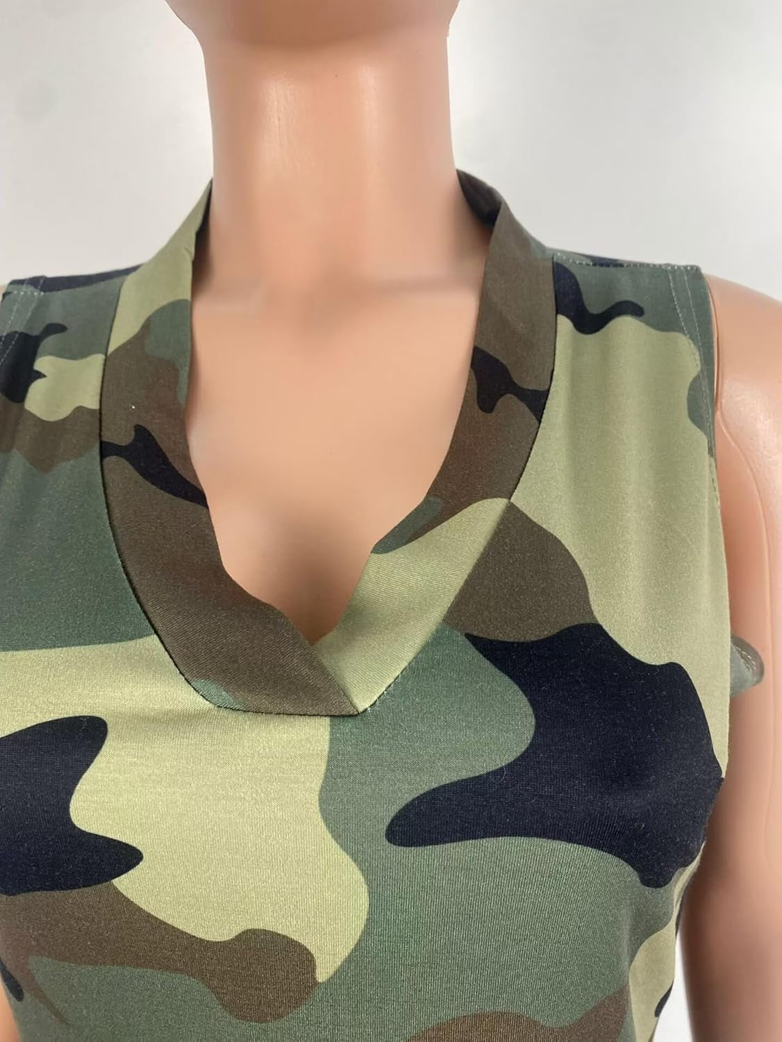Women'S plus Size Camo Print V Neck Sleeveless Sundress Cargo Mini Dress with Pockets