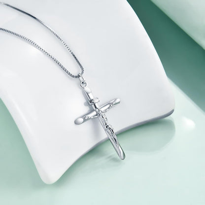 925 Sterling Silver Crucifix Pendant Necklace for Women, Jesus Christ on INRI Cross Necklace