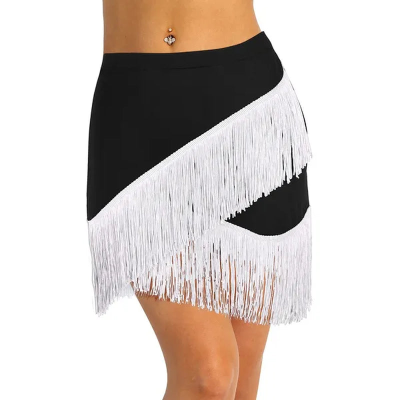 Women Adult Wear Elastic Waistband Fringe Flowing Tassels Latin Skirt Tango Rumba Dancewear