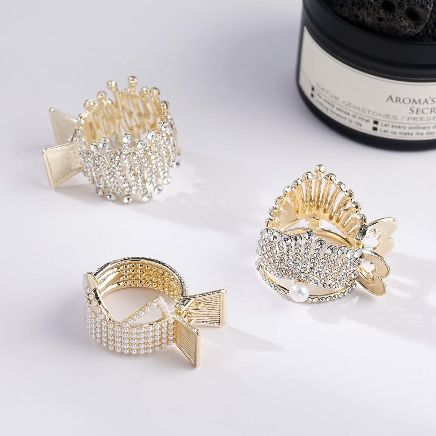 1.77Inch Small Hair Claw Clips for High Ponytail, Rhinestone Shark Hair Clips for Women Thick Long Hair Gold(Pack of 3)