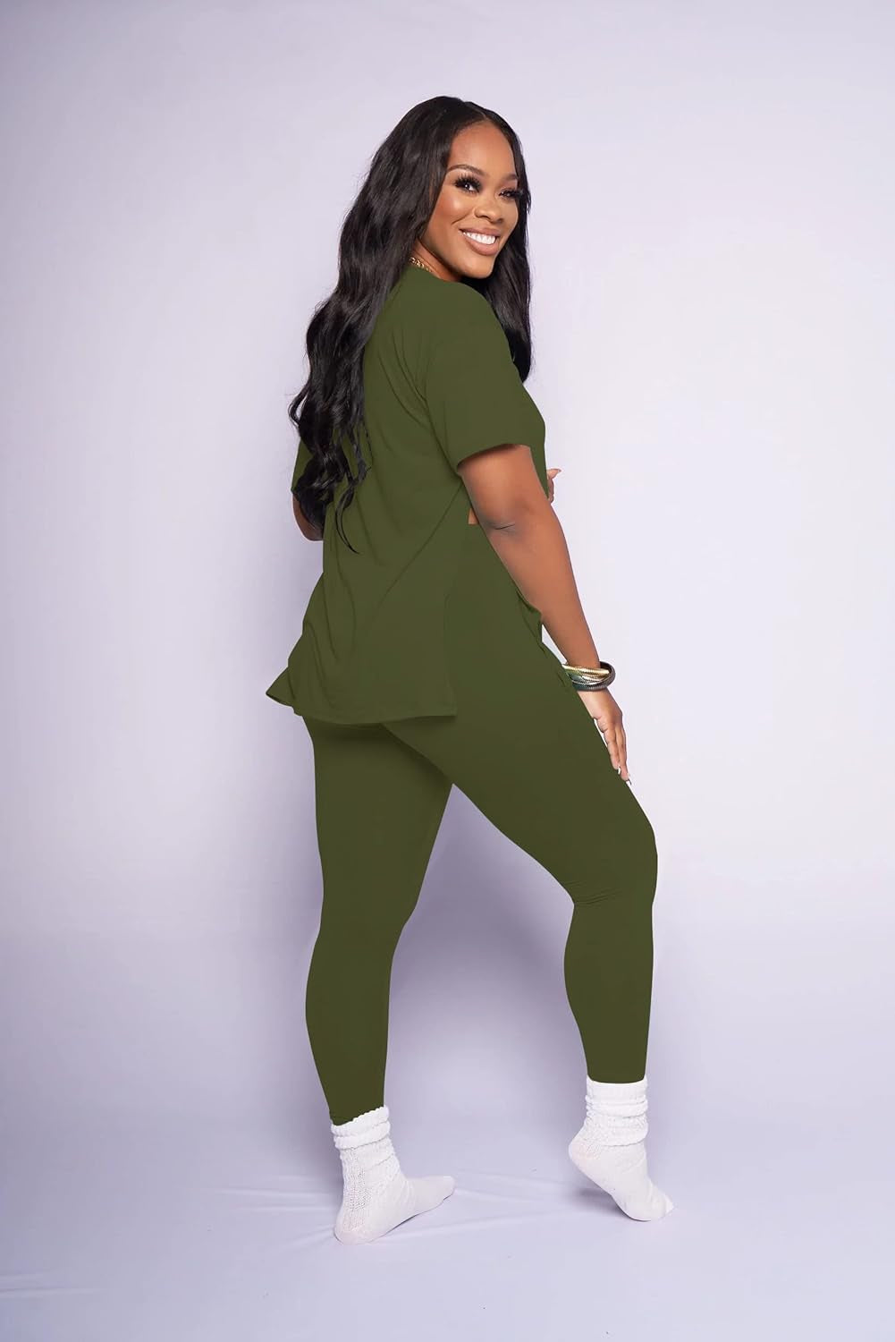 Lounge Sets for Women Two Piece Outfits Pullover Tops and Long Pants Tracksuit Sweatsuits Armygreen M - WORLD TIME VISITS