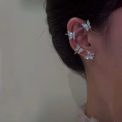 Zircon Butterfly Earrings Butterfly Wrap Around Ear Earrings Adjustable Ear Cuff Earrings for Women Non-Pierced Zircon Butterfly Earrings No Pierced Ears Needed