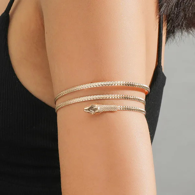 Metal Arm Cuff Upper Arm Bracelet Band for Women Gold Silver Color Armlet Snake Armband Adjustable Arm Cuff Bangle POE