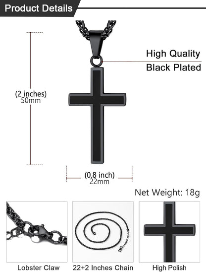 Cross Necklace for Men, Stainless Steel Silver Black Gold Mens Cross Necklace, 22-24 Inches