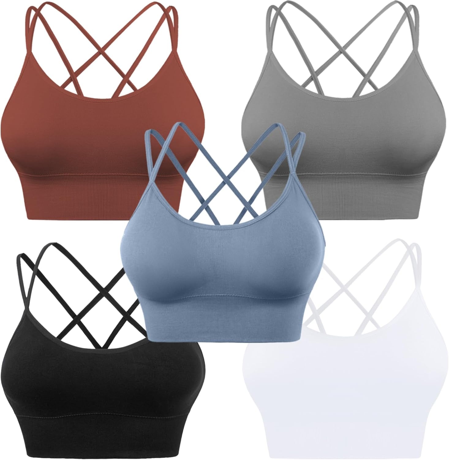 Cross Back Sport Bras Padded Strappy Criss Cross Cropped Bras for Yoga Workout Fitness Low Impact - WORLD TIME VISITS