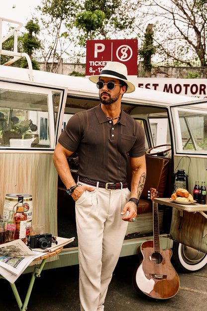 Men'S Knit Polo Shirts Short Sleeve Texture Lightweight Golf Shirts Sweater