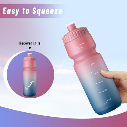 Bike Water Bottle 720Ml with Soft Silicone Mouthpiece, 24Oz Sports Squeeze Bottle for All Fitness and Cycling Fast Flow Valve (2PACK RED BLACK)
