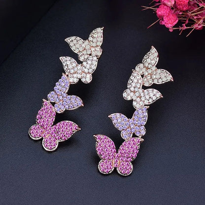 CANDICE Beautiful Butter-Fly Drop Full Micro Pave Tiny CZ Long Earrings Lady Fashion 585 Rose Gold Plated Ear Jewelry