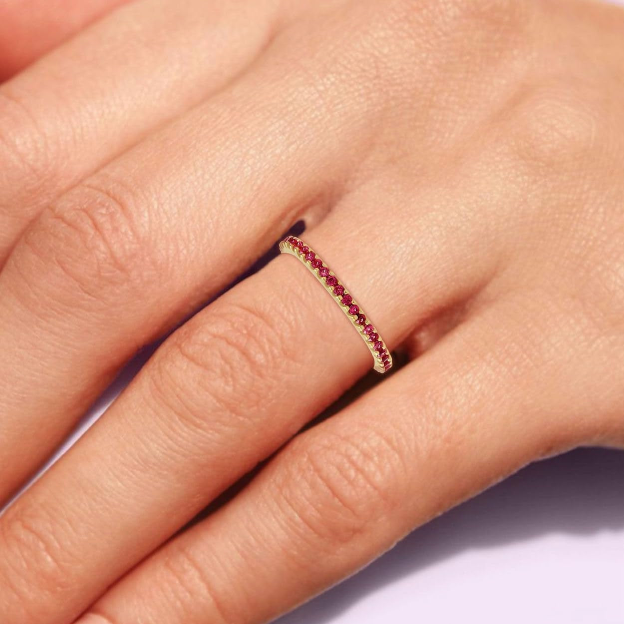 Yellow & White Gold Plated Created Ruby/Blue Sapphire/Simulated Diamond/Pink Sapphire/Emerald Stone Stackable Ring Eternity Bands for Women - Birthstone Ring Jewelry - Gift for Her