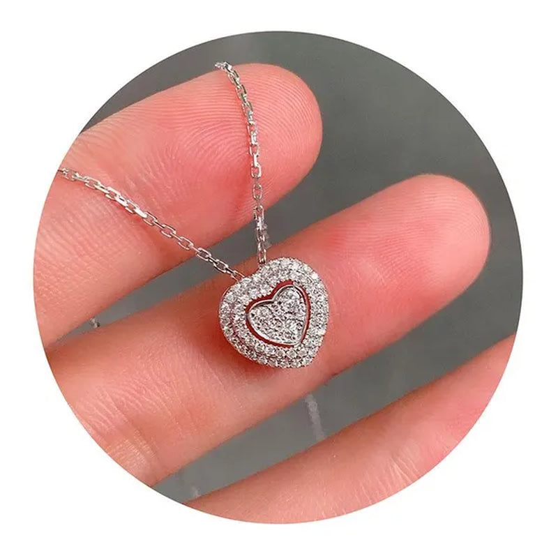 New Fashion Micro Pave 0.34ct Diamond Lover Heart Pendant Necklace for Women Romantic Wedding Party Necklace
