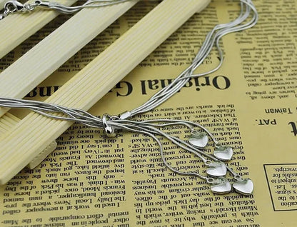 2020Fashion 925 sterling silver necklace female heart pendant multi-layer snake chain solid silver necklace girls fashion jewelry