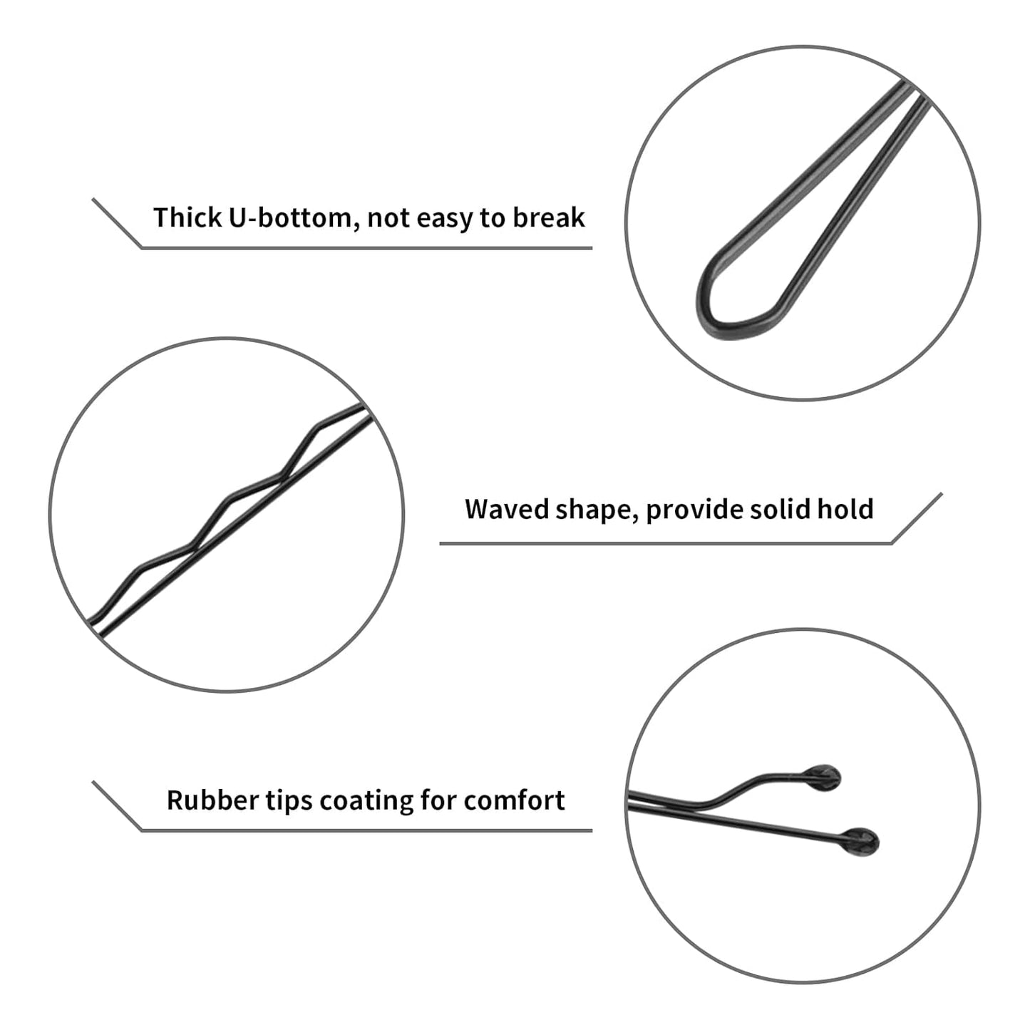 Black Bobby Pin for Buns, 150 Count Hair Pins Bulk with Storage Case, Pain-Free Hair Clips for Women and Girls (Black, 2 Inch)