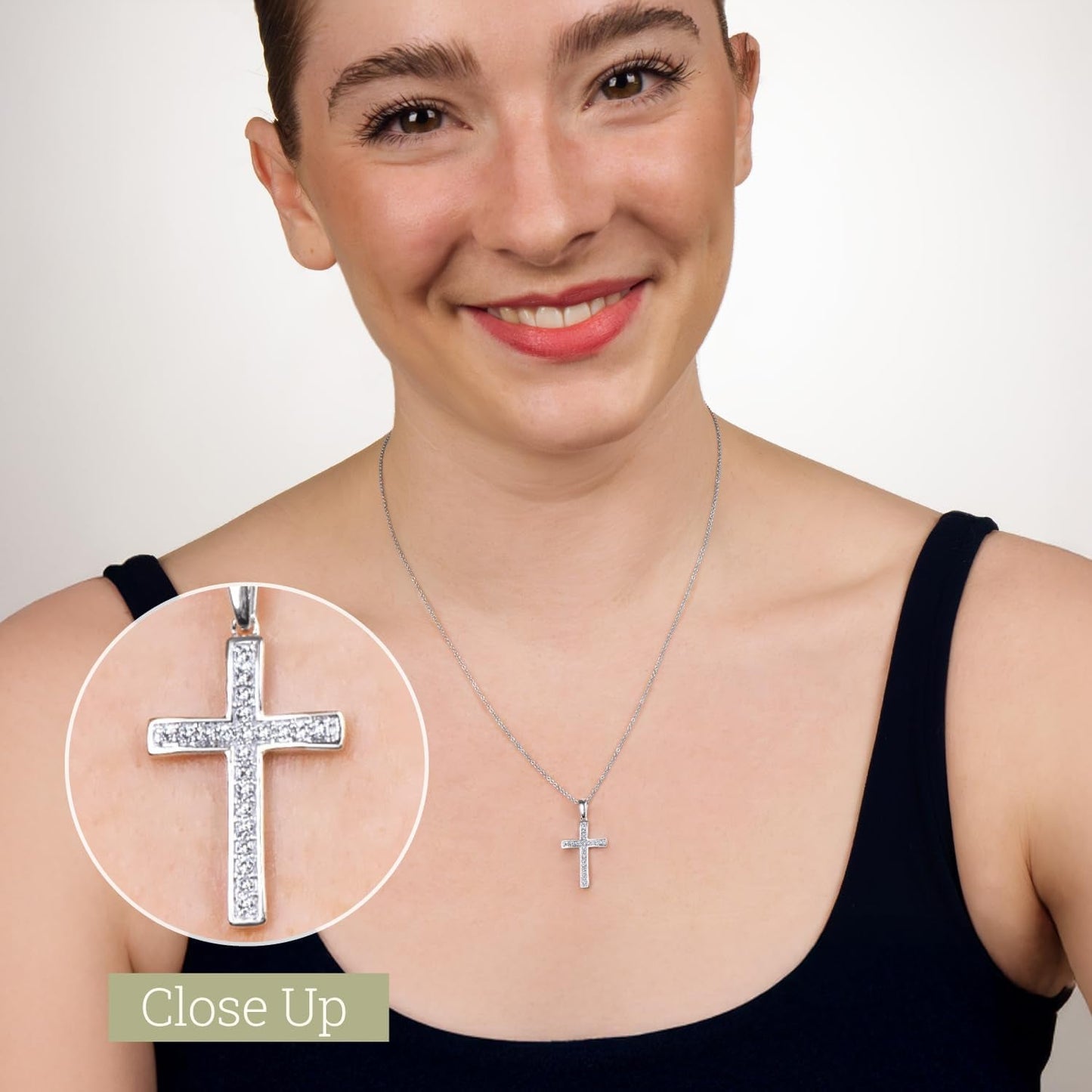 1/10 Ct. T.W. Lab Grown Diamond (SI1 Clarity, F Color) and Sterling Silver Cross Pendant with an 18 Inch Spring Ring Clasp Cable Chain