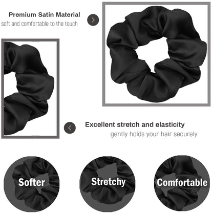 Scrunchies for Hair Sleep, Premium Satin Soft than Silk for Women Curly Hair, Cute Bands Ties for Girls Thin | Thick Hair Styling, 12 Pack, Black - WORLD TIME VISITS