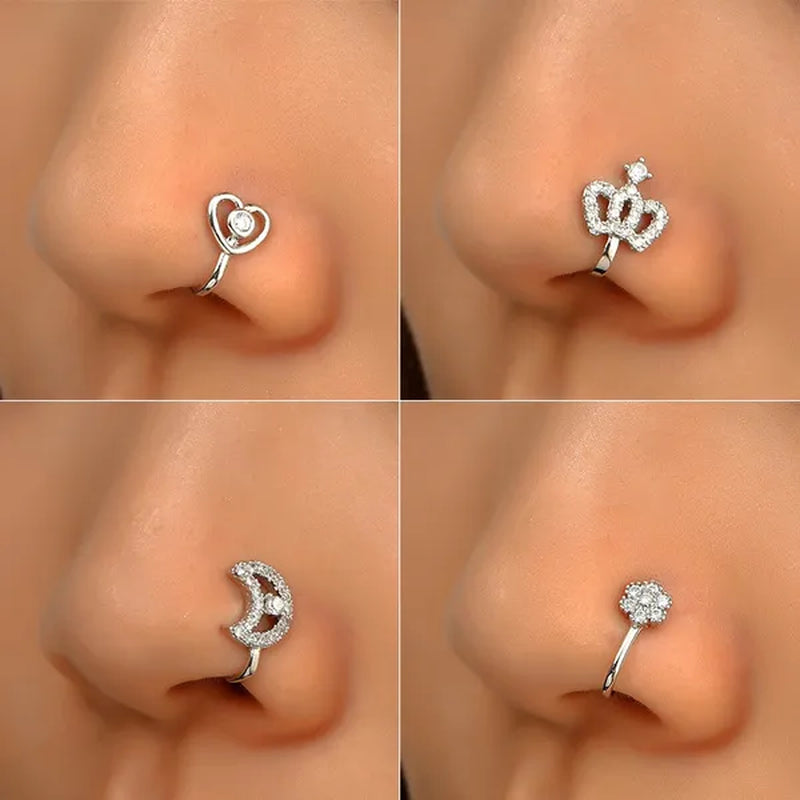 1 PC Crystal Diamond Zircon Star Heart Moon Fake Piercing Nose Ring Copper Spiral Non Piercing Clip on Nose Ring Ear Clips Cuff Fashion Body Jewelry - WORLD TIME VISITS