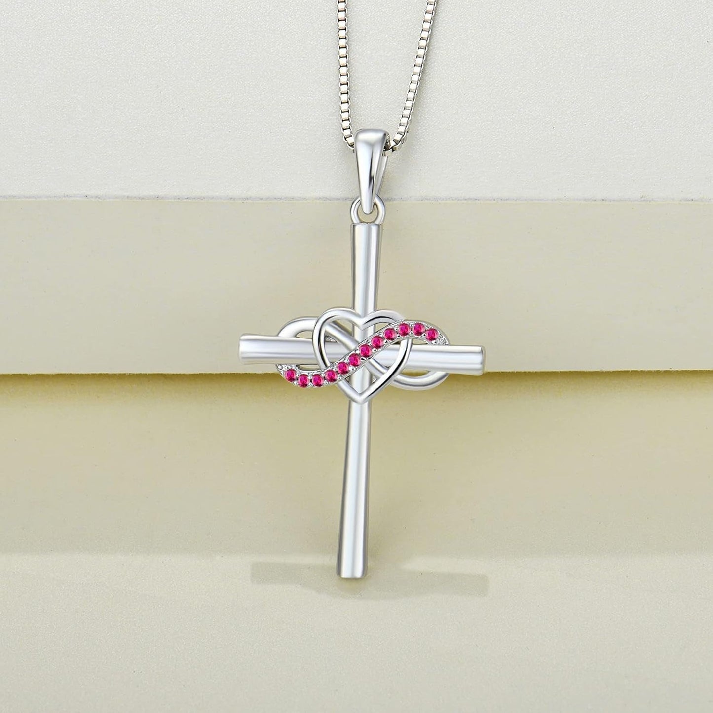 Cross Necklace Sterling Silver Infinity Heart Crucifix Pendant Birthstone Criss Jewelry for Women