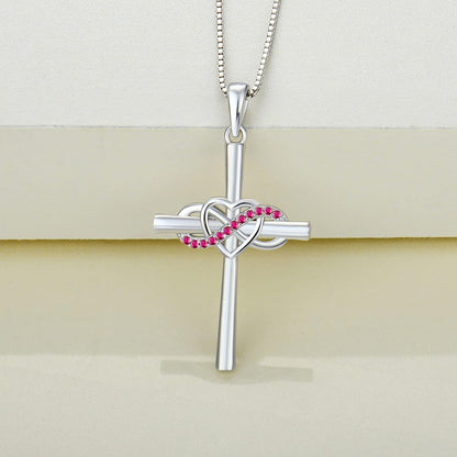Cross Necklace Sterling Silver Infinity Heart Crucifix Pendant Birthstone Criss Jewelry for Women
