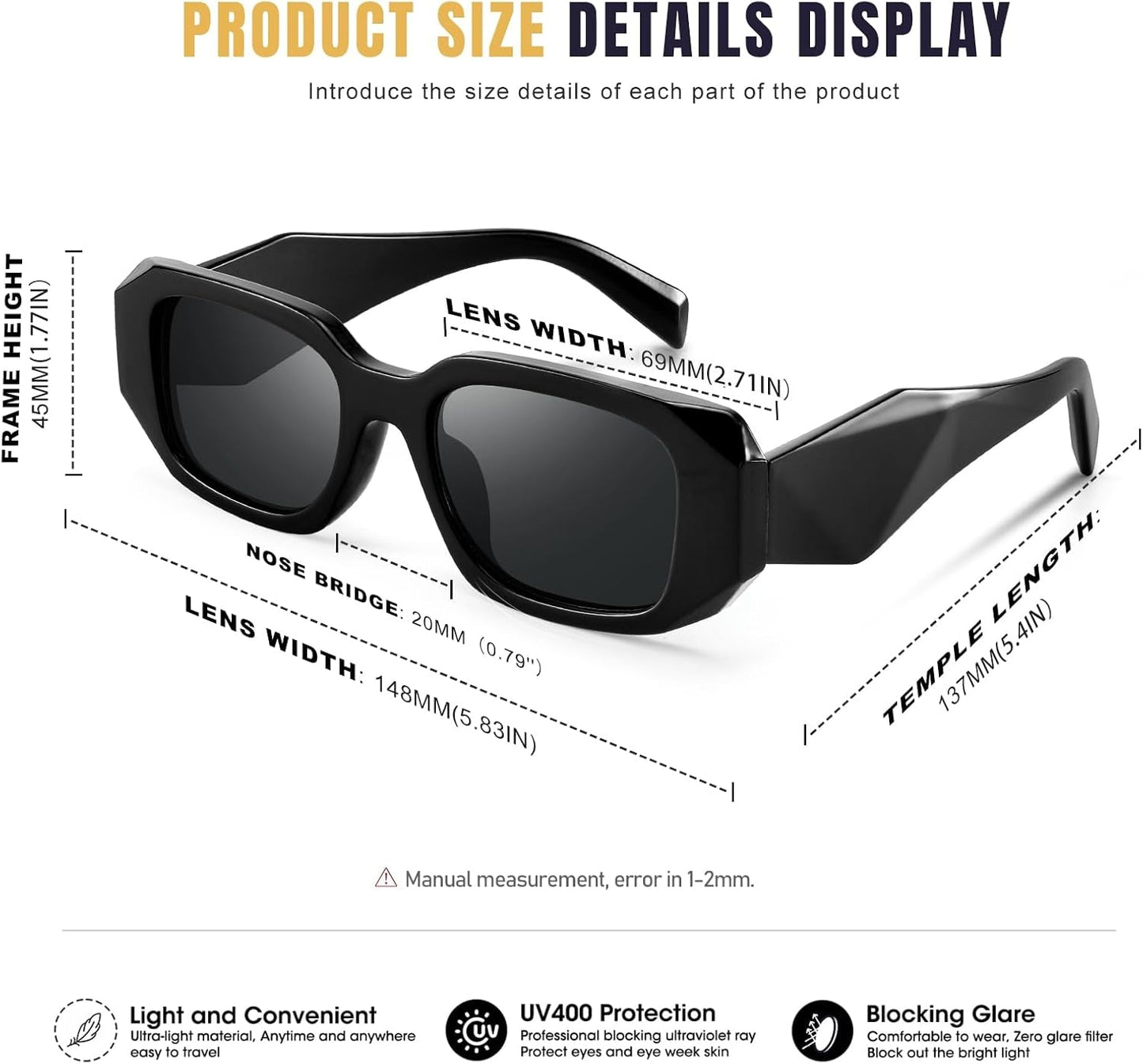Trendy Rectangle Sunglasses for Women Men,Y2K Vintage Retro 90S Aesthetic Cool Driving Sunglasses