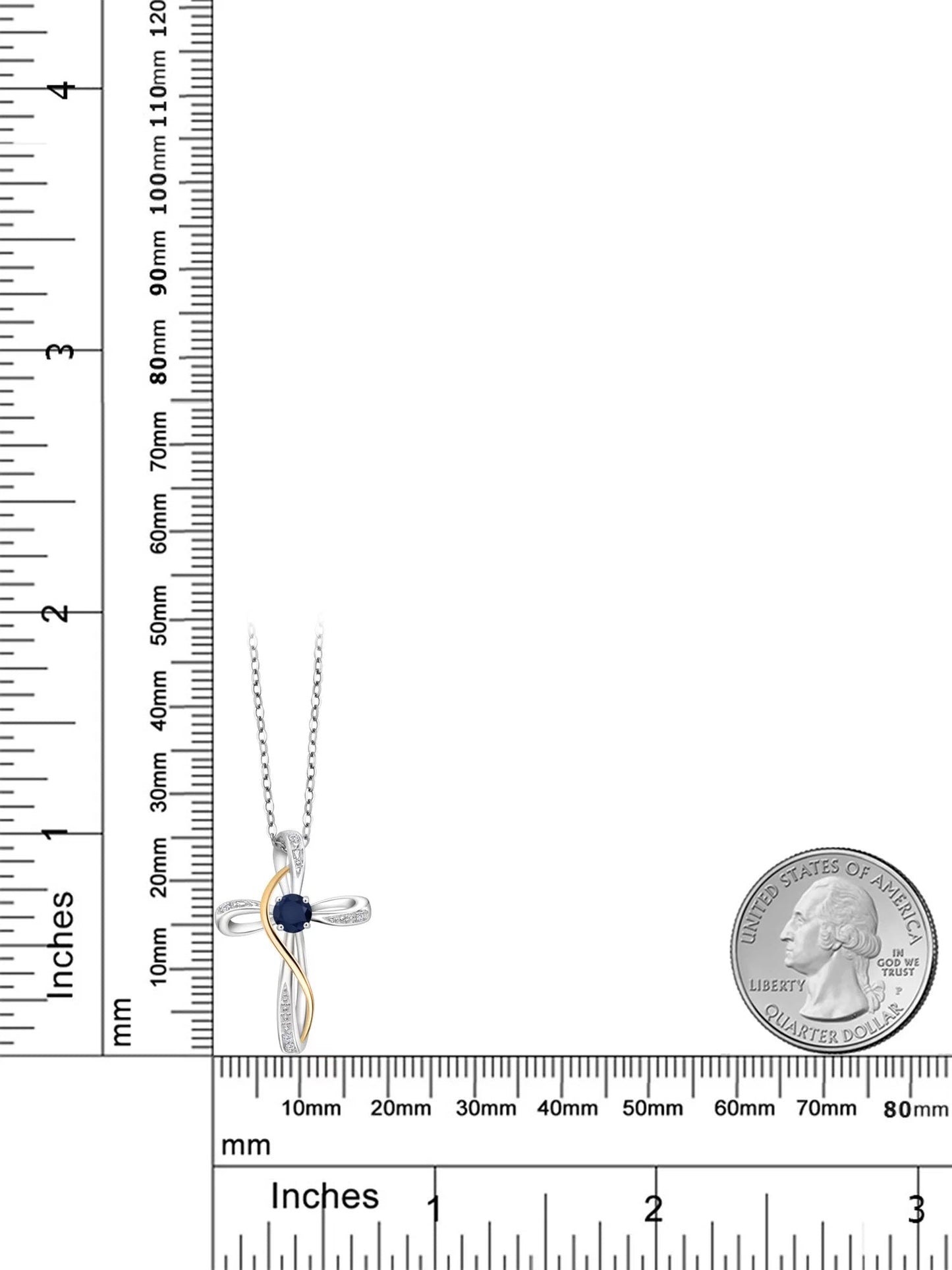925 Sterling Silver and 10K Yellow Gold 2 Tone Blue Sapphire and White Lab Grown Diamond Infinity Cross Pendant Necklace for Women (0.38 Cttw, with 18 Inch Chain)