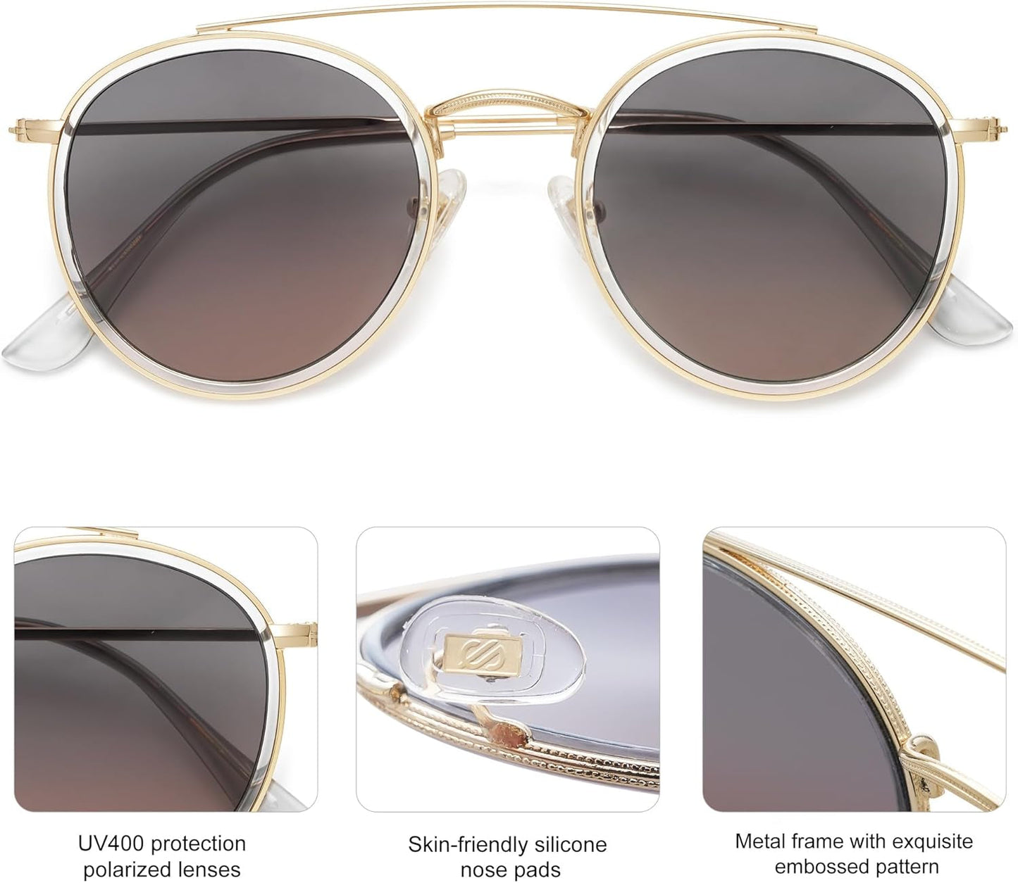 Retro Vintage round Polarized Sunglasses for Women Men Small Double Bridge Circle Sunnies SJ1104