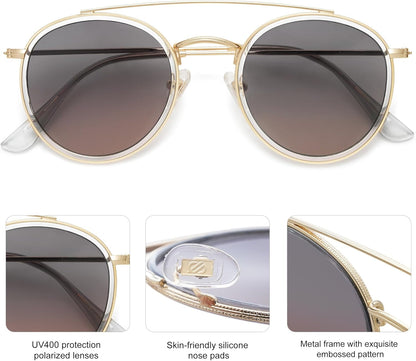 Retro Vintage round Polarized Sunglasses for Women Men Small Double Bridge Circle Sunnies SJ1104