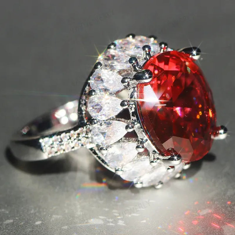 Unique Silver Natural Ruby Gemstones Birthstone Bride Princess Wedding Engagement Strange Ring Size 6 7 8 9 10 - WORLD TIME VISITS