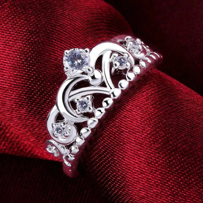 New 925 Sterling Silver Rings for Women Fine Crystal Crown Fashion Party Gifts Girl Student Luxury Charm Wedding Jewelry - WORLD TIME VISITS