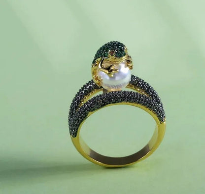 Genuine Women's Ring 9.68CT Tsavorite Rich Frog Pearl Wealth Rings Black Sapphire Jewelry Golden Wedding Band Size 6 - 10