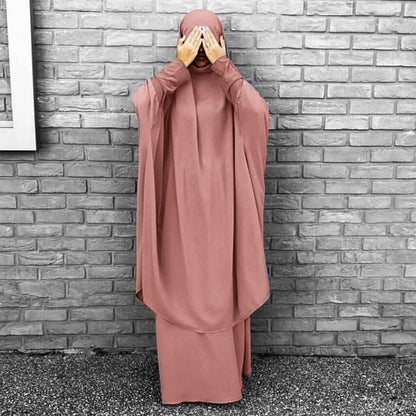 Prayer Clothes for Muslim Women Islamic Abaya Suit Maxi Skirt + Khimar Hijab 2Pcss Burka Jilbab Kaftan