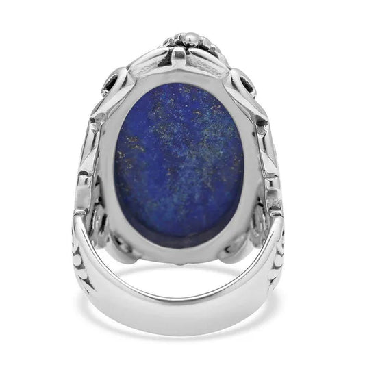 Shop LC Lapis Lazuli Cocktail Statement Ring ION Plated Yellow Gold Floral Blue Crystal Stainless Steel Gifts for Women
