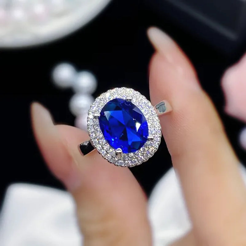 Fashion Jewelry Gold-Plated Ring Natural Gemstones Cut Ellipse Sapphire Zircon AAA Opening Adjustable Ring