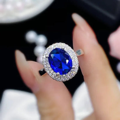 Fashion Jewelry Gold-Plated Ring Natural Gemstones Cut Ellipse Sapphire Zircon AAA Opening Adjustable Ring