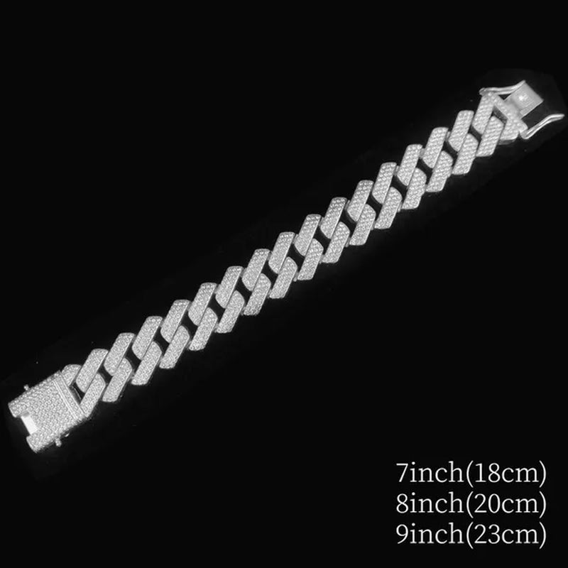 High Quality Fashion Jewelry 20mm Width Hip Hop Cuban Chain Bracelet Silver Gold Iced Out Diamond Cuban Link Bracelet Mens