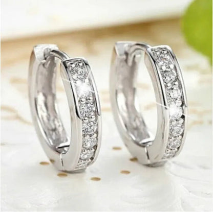 Luxury Noble 925 Silver Elegant Heart Diamond Hoop Ear Stud Earrings for Women Round Earring Wedding Bridal Jewelry