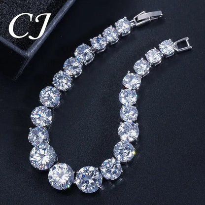 CANDICE Luxury Handmade Jewelry White Gold Plated Clear Cubic Zirconia Women Wedding Strand Bracelet