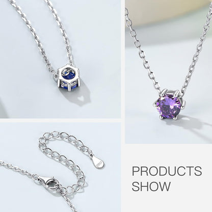 925 Sterling Silver 6 Prong Birthstone Necklace/Stud Earrings, Dainty Small Crystal Jewelry for Women (With Gift Box)