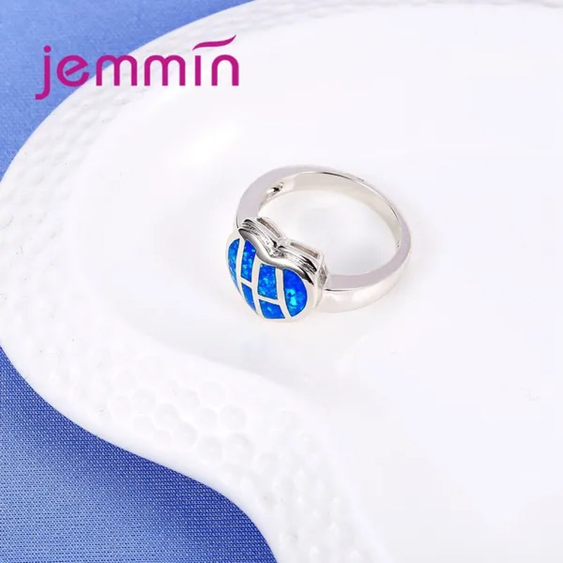 Heart Shaped Blue Fire Opal Ring 925 Sterling Silver For Women Wedding Rings Bague Femme Fashion Jewelry Gift