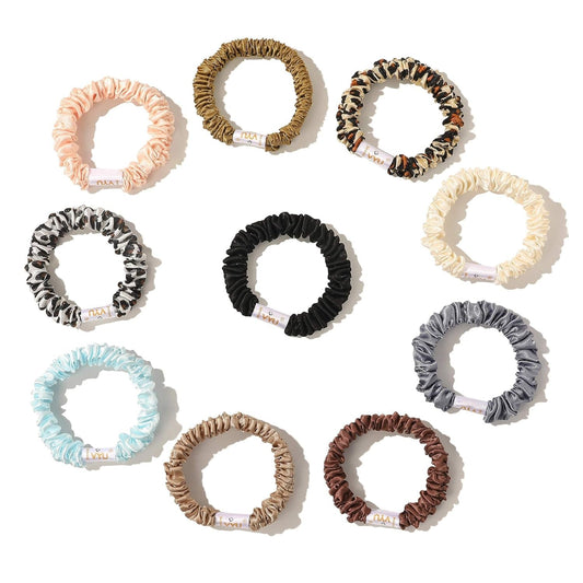 Scrunchies Silk Satin Hair Ties - Small Mini Thin Elestics Ponytail Holder Hair Bands Skinny Scrunchy for Thick Curl Hair No Crease Hair Ties Soft Accessories No Hurt Your Hair for Women and Girls