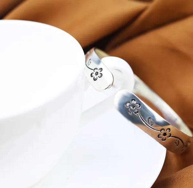 Classical Fashion Women Jewelry 925 Sterling Silver Flower Design Cuff Bangle&Bracelet for Gifts