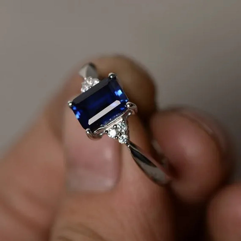 Junxin 925 Sterling Silver Rainbow Topaz Aquamarine Blue Sapphire Wedding Ring Women Fashion Jewelry Size 6 7 8 9 10