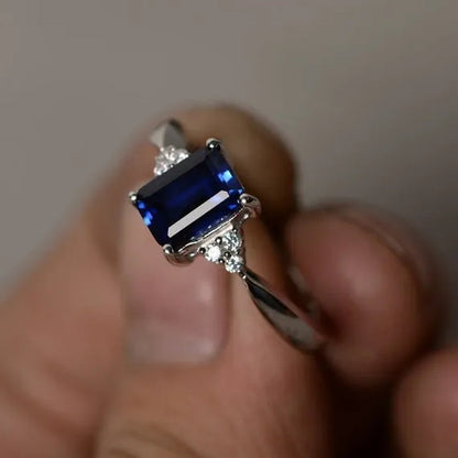 Junxin 925 Sterling Silver Rainbow Topaz Aquamarine Blue Sapphire Wedding Ring Women Fashion Jewelry Size 6 7 8 9 10