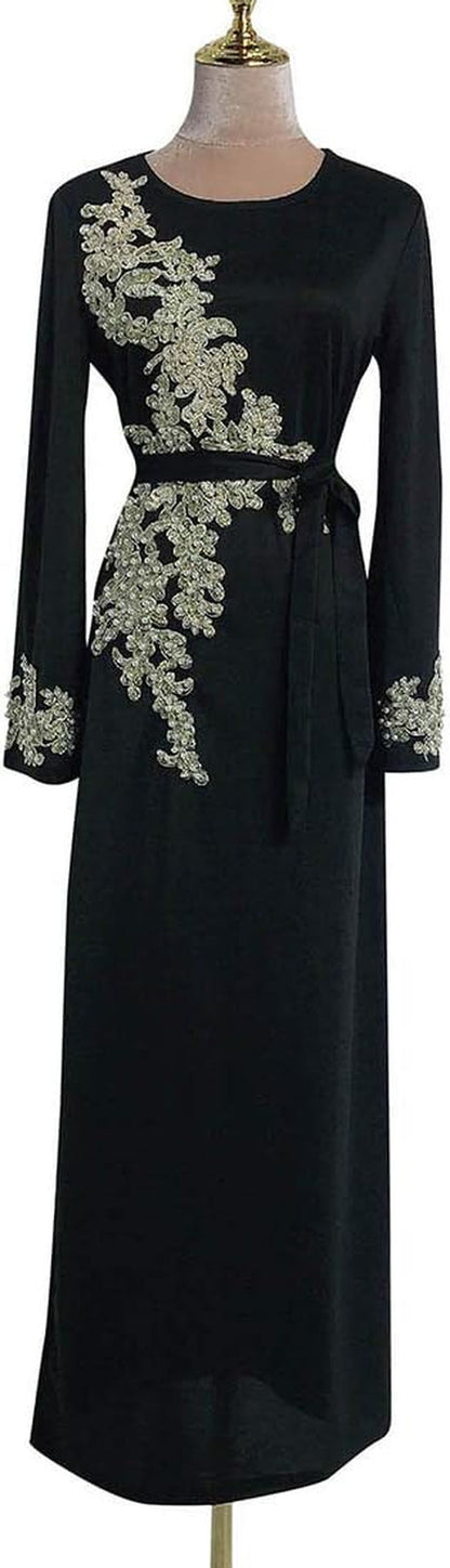 Women Muslim Dress Middle East Arabian Robe Islamic Abaya Long Sleeve Rhinestones Embroidered Cardigan Dress